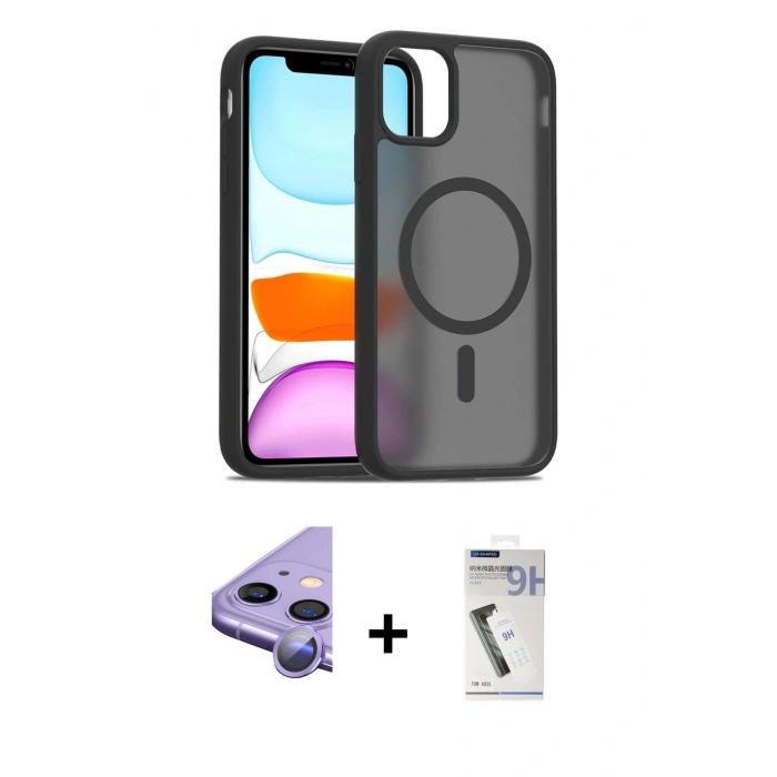 MARSİLYAN™- iPhone 11 Kılıf Siluet Minimal Prime - Şeffaf Uv Polymer Nano Ekran Koruyucu + Raze Metal Kamera Lens - MR