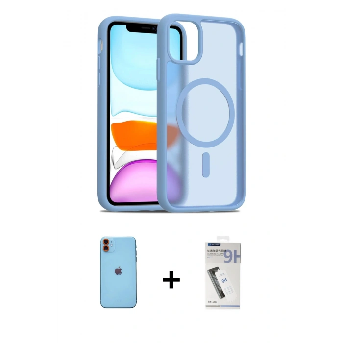 MARSİLYAN™- iPhone 11 Kılıf Siluet Minimal Prime - Şeffaf Uv Polymer Nano Ekran Koruyucu + Neon Fosforlu Kamera Lens - TU