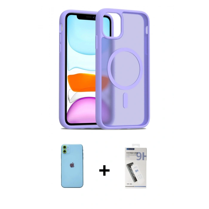 MARSİLYAN™- iPhone 11 Kılıf Siluet Minimal Prime - Şeffaf Uv Polymer Nano Ekran Koruyucu + Neon Fosforlu Kamera Lens - YL