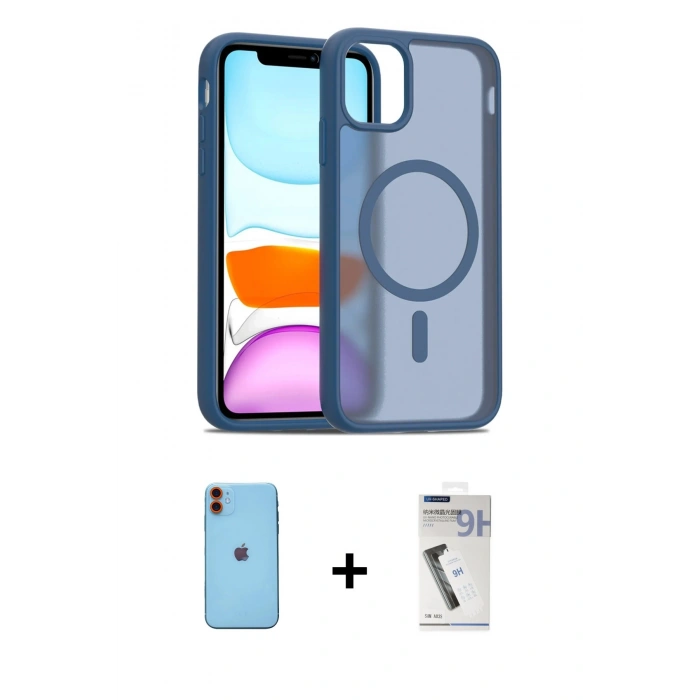 MARSİLYAN™- iPhone 11 Kılıf Siluet Minimal Prime - Şeffaf Uv Polymer Nano Ekran Koruyucu + Neon Fosforlu Kamera Lens - TU