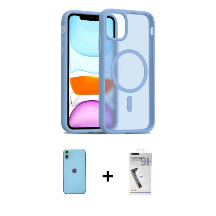MARSİLYAN™- iPhone 11 Kılıf Siluet Minimal Prime - Şeffaf Uv Polymer Nano Ekran Koruyucu + Neon Fosforlu Kamera Lens - YL