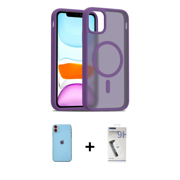 MARSİLYAN™- iPhone 11 Kılıf Siluet Minimal Prime - Şeffaf Uv Polymer Nano Ekran Koruyucu + Neon Fosforlu Kamera Lens - TU