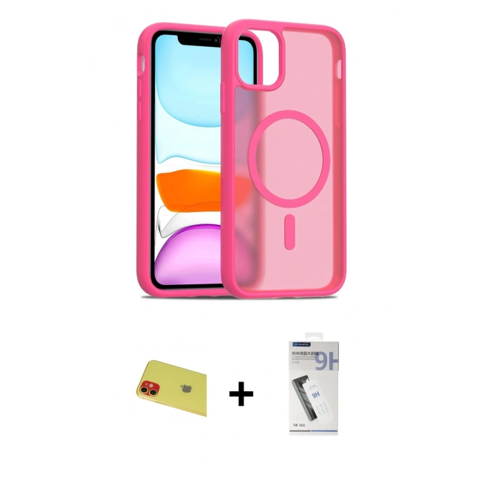 MARSİLYAN™- iPhone 11 Kılıf Siluet Minimal Prime - Şeffaf Uv Polymer Nano Ekran Koruyucu + Rainbow Kamera Lens Koruma Cam - KI