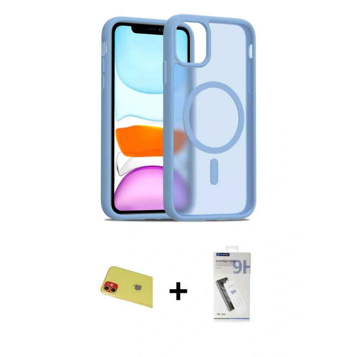 MARSİLYAN™- iPhone 11 Kılıf Siluet Minimal Prime - Şeffaf Uv Polymer Nano Ekran Koruyucu + Rainbow Kamera Lens Koruma Cam - KI