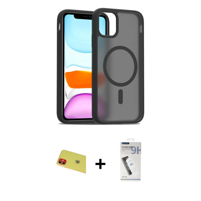 MARSİLYAN™- iPhone 11 Kılıf Siluet Minimal Prime - Şeffaf Uv Polymer Nano Ekran Koruyucu + Rainbow Kamera Lens Koruma Cam - KI