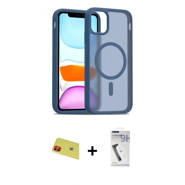 MARSİLYAN™- iPhone 11 Kılıf Siluet Minimal Prime - Şeffaf Uv Polymer Nano Ekran Koruyucu + Rainbow Kamera Lens Koruma Cam - KI