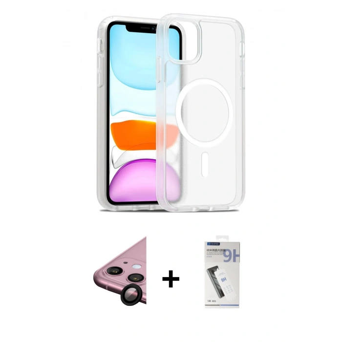 MARSİLYAN™- iPhone 11 Kılıf Siluet Minimal Prime - Şeffaf Uv Polymer Nano Ekran Koruyucu + Raze Metal Kamera Lens - SH