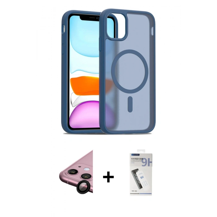 MARSİLYAN™- iPhone 11 Kılıf Siluet Minimal Prime - Şeffaf Uv Polymer Nano Ekran Koruyucu + Raze Metal Kamera Lens - SH