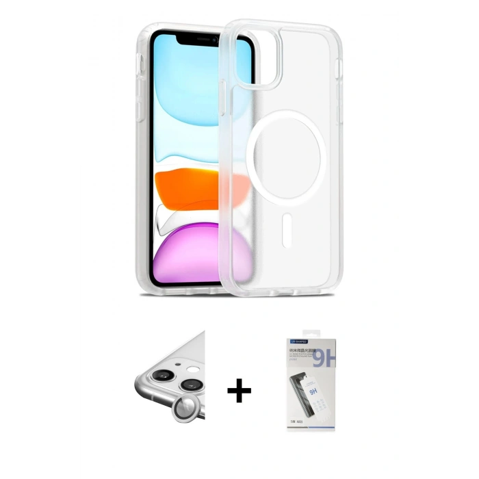 MARSİLYAN™- iPhone 11 Kılıf Siluet Minimal Prime - Şeffaf Uv Polymer Nano Ekran Koruyucu + Raze Metal Kamera Lens - GS