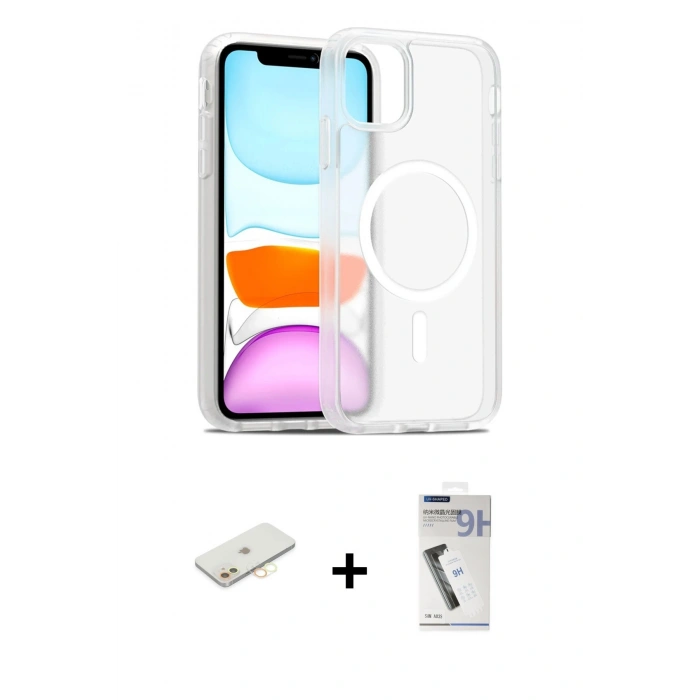 MARSİLYAN™- iPhone 11 Kılıf Siluet Minimal Prime - Şeffaf Uv Polymer Nano Ekran Koruyucu + Renkli Kamera Lens Koruma Cam - SI