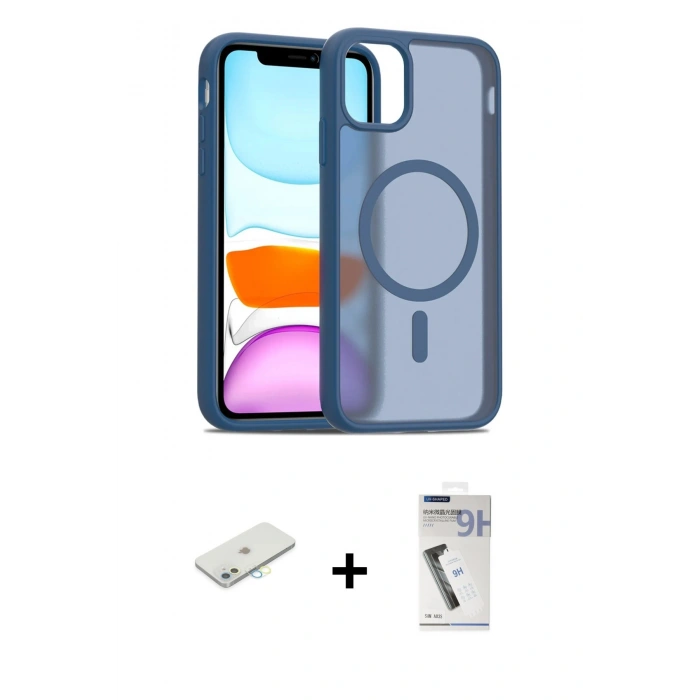 MARSİLYAN™- iPhone 11 Kılıf Siluet Minimal Prime - Şeffaf Uv Polymer Nano Ekran Koruyucu + Renkli Kamera Lens Koruma Cam - SI