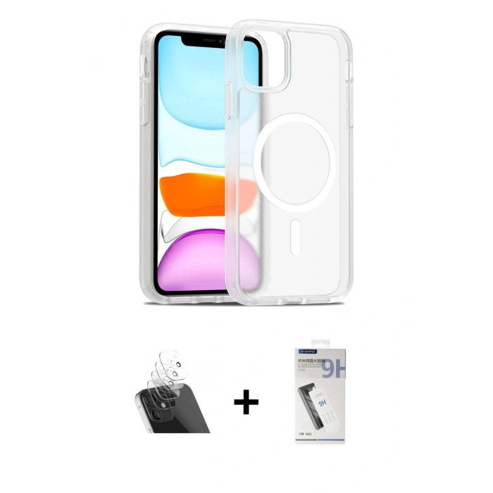 MARSİLYAN™- iPhone 11 Kılıf Siluet Minimal Prime - Şeffaf Uv Polymer Nano Ekran Koruyucu + Şeffaf Kamera Lens Koruma Cam