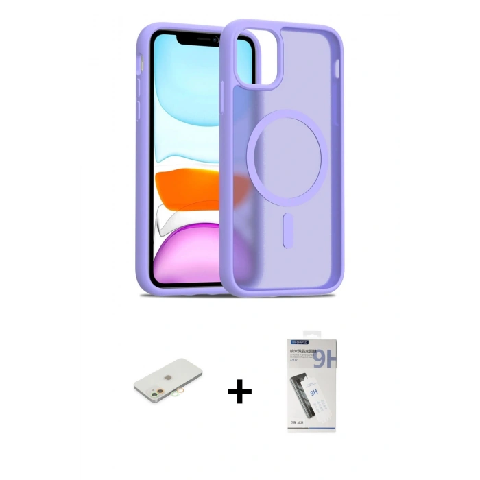 MARSİLYAN™- iPhone 11 Kılıf Siluet Minimal Prime - Şeffaf Uv Polymer Nano Ekran Koruyucu + Turuncu Renkli Kamera Lens Koruma Cam