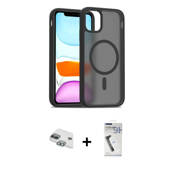 MARSİLYAN™- iPhone 11 Kılıf Siluet Minimal Prime - Şeffaf Uv Polymer Nano Ekran Koruyucu + Pers Alüminyum Kamera Lens - YL