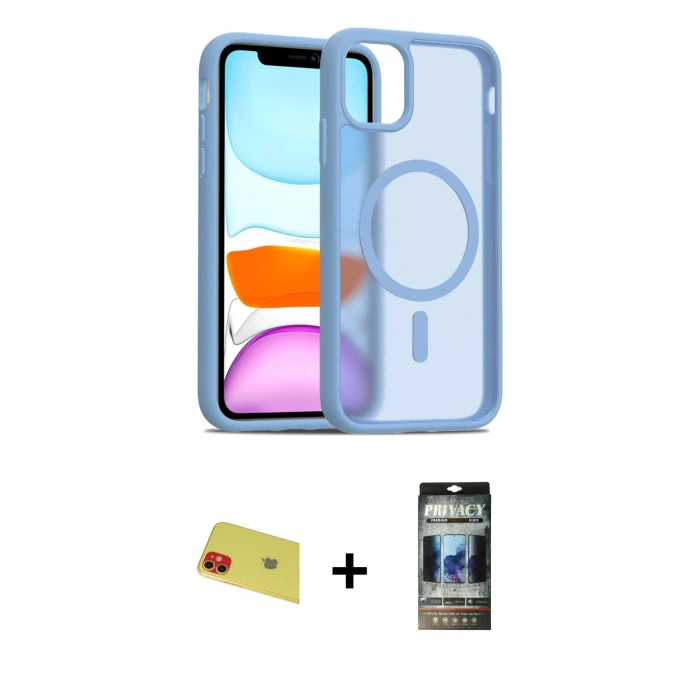 MARSİLYAN™- iPhone 11 Kılıf Siluet Minimal Prime - Siyah 34D Hayalet Izgaralı Cam + Rainbow Kamera Lens Koruma Cam - KI