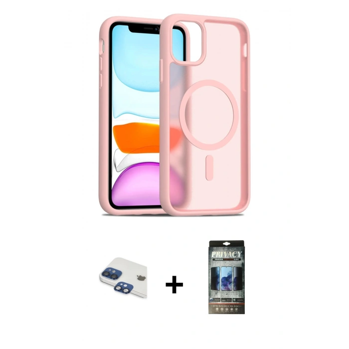 MARSİLYAN™- iPhone 11 Kılıf Siluet Minimal Prime - Siyah 34D Hayalet Izgaralı Cam + Pers Alüminyum Kamera Lens - LT