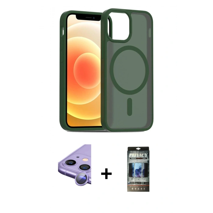 MARSİLYAN™- iPhone 11 Kılıf Siluet Minimal Prime - Siyah 34D Hayalet Izgaralı Cam + Raze Metal Kamera Lens - MR