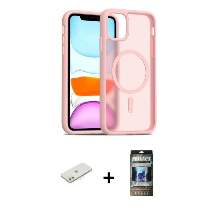 MARSİLYAN™- iPhone 11 Kılıf Siluet Minimal Prime - Siyah 34D Hayalet Izgaralı Cam + Renkli Kamera Lens Koruma Cam - TU