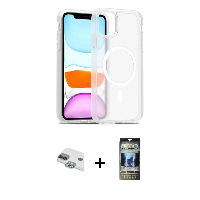 MARSİLYAN™- iPhone 11 Kılıf Siluet Minimal Prime - Siyah 34D Hayalet Izgaralı Cam + Pers Alüminyum Kamera Lens - YL