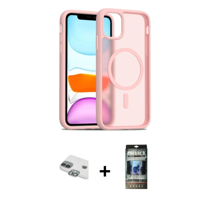MARSİLYAN™- iPhone 11 Kılıf Siluet Minimal Prime - Siyah 34D Hayalet Izgaralı Cam + Pers Alüminyum Kamera Lens - YL