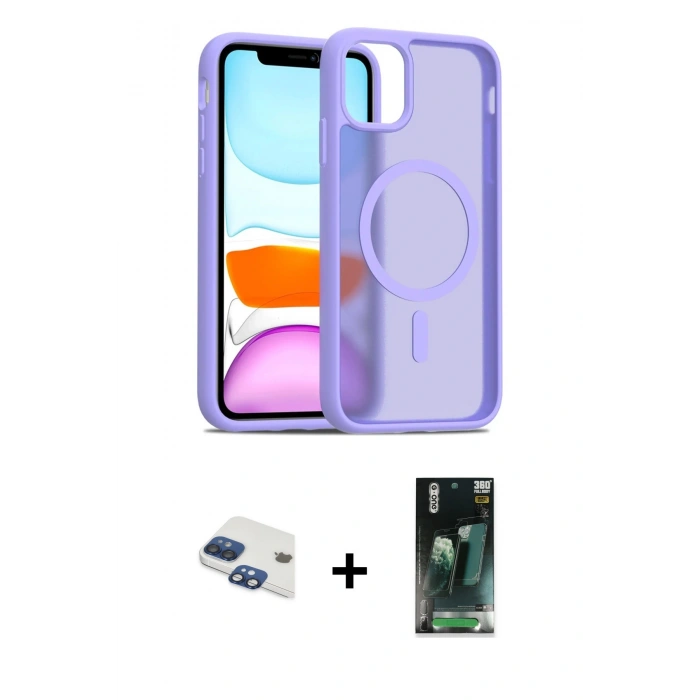 MARSİLYAN™- iPhone 11 Kılıf Siluet Minimal Prime - Siyah 360 Mat Full Body Arka Koruyucu + Pers Alüminyum Kamera Lens - LT
