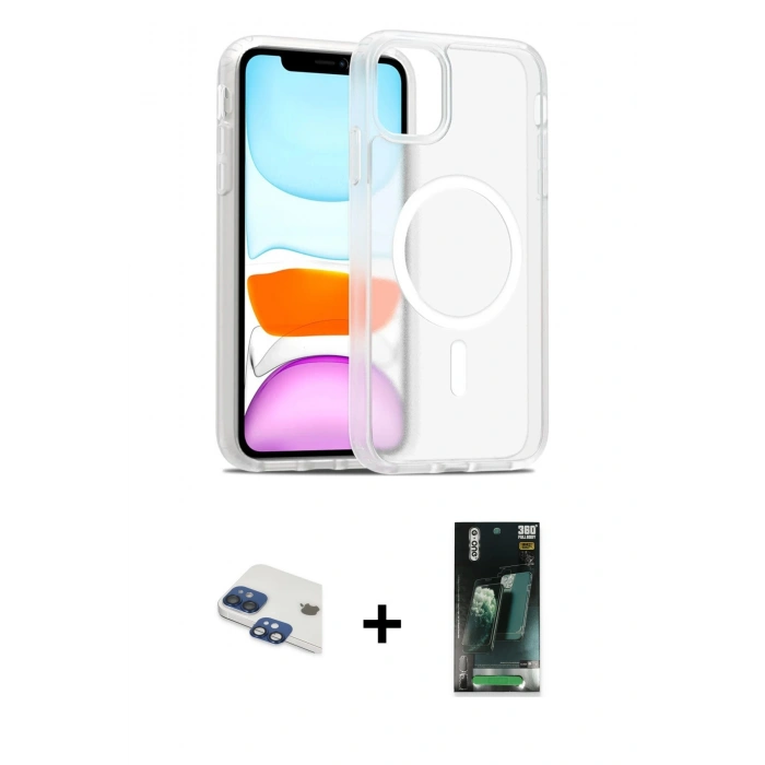 MARSİLYAN™- iPhone 11 Kılıf Siluet Minimal Prime - Siyah 360 Mat Full Body Arka Koruyucu + Pers Alüminyum Kamera Lens - LT