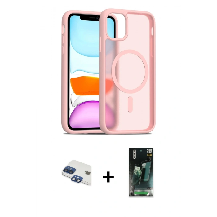 MARSİLYAN™- iPhone 11 Kılıf Siluet Minimal Prime - Siyah 360 Mat Full Body Arka Koruyucu + Pers Alüminyum Kamera Lens - LT