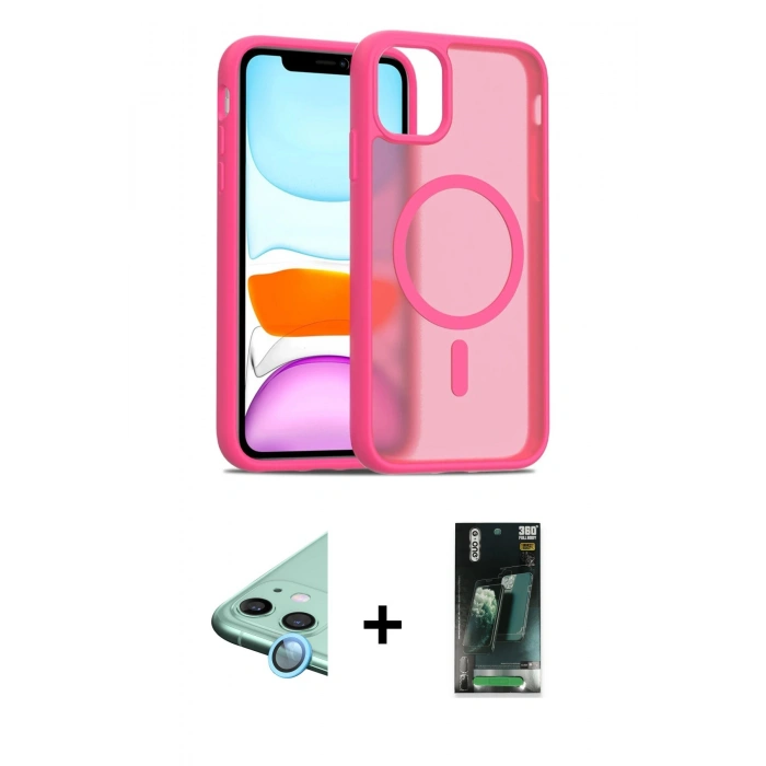 MARSİLYAN™- iPhone 11 Kılıf Siluet Minimal Prime - Siyah 360 Mat Full Body Arka Koruyucu + Raze Metal Kamera Lens - MI