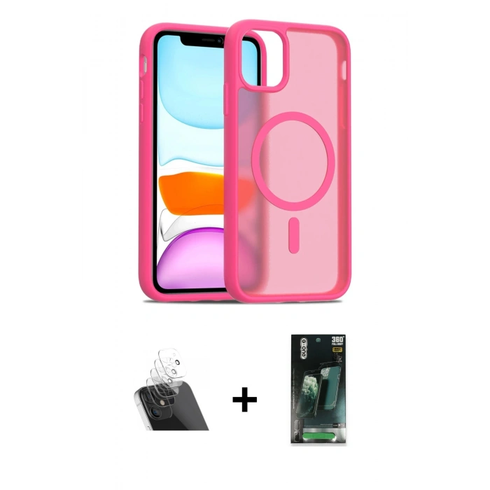 MARSİLYAN™- iPhone 11 Kılıf Siluet Minimal Prime - Siyah 360 Mat Full Body Arka Koruyucu + Kamera Lens Koruma Cam - SF