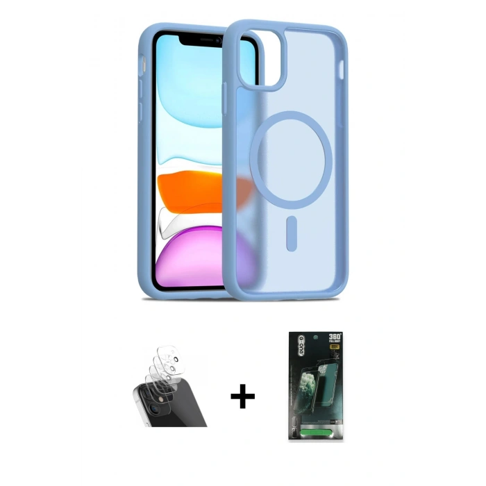 MARSİLYAN™- iPhone 11 Kılıf Siluet Minimal Prime - Siyah 360 Mat Full Body Arka Koruyucu + Kamera Lens Koruma Cam - SF