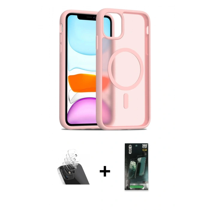 MARSİLYAN™- iPhone 11 Kılıf Siluet Minimal Prime - Siyah 360 Mat Full Body Arka Koruyucu + Kamera Lens Koruma Cam - SF
