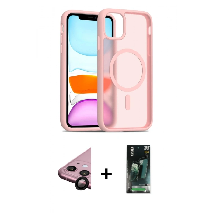MARSİLYAN™- iPhone 11 Kılıf Siluet Minimal Prime - Siyah 360 Mat Full Body Arka Koruyucu + Raze Metal Kamera Lens - SH