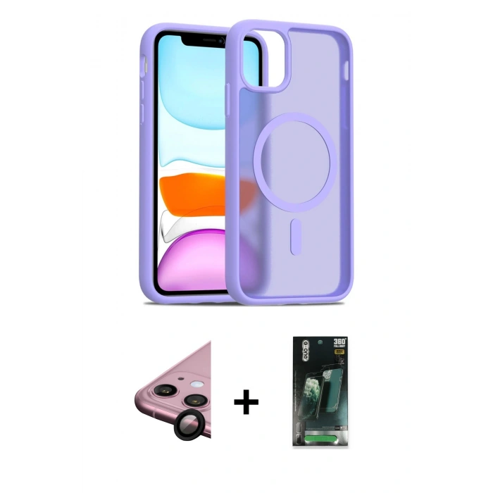 MARSİLYAN™- iPhone 11 Kılıf Siluet Minimal Prime - Siyah 360 Mat Full Body Arka Koruyucu + Raze Metal Kamera Lens - SH