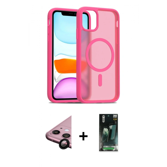 MARSİLYAN™- iPhone 11 Kılıf Siluet Minimal Prime - Siyah 360 Mat Full Body Arka Koruyucu + Raze Metal Kamera Lens - SH