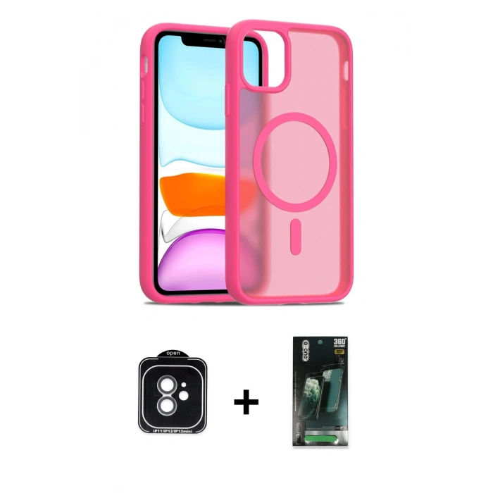 MARSİLYAN™- iPhone 11 Kılıf Siluet Minimal Prime - Siyah 360 Mat Full Body Arka Koruyucu + PVD Metal Kamera Lens - YL