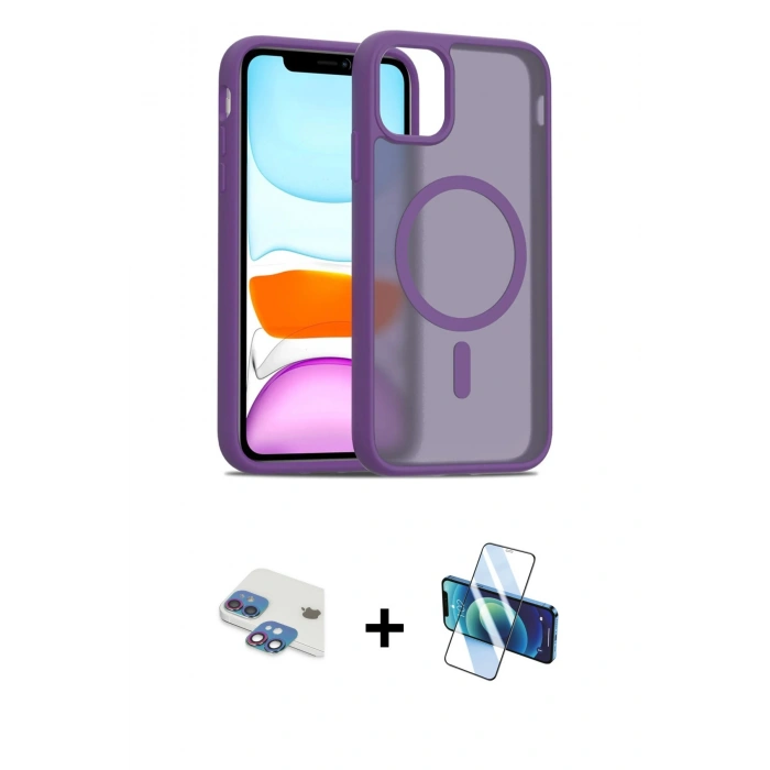 MARSİLYAN™- iPhone 11 Kılıf Siluet Minimal Prime - Siyah 3D Antistatik Cam Ekran Koruyucu + Pers Alüminyum Kamera Lens - GI