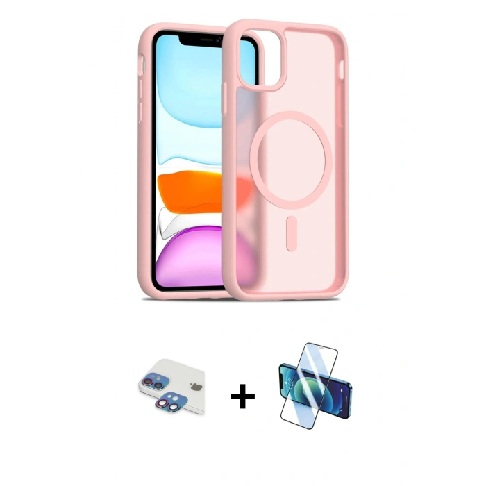 MARSİLYAN™- iPhone 11 Kılıf Siluet Minimal Prime - Siyah 3D Antistatik Cam Ekran Koruyucu + Pers Alüminyum Kamera Lens - GI