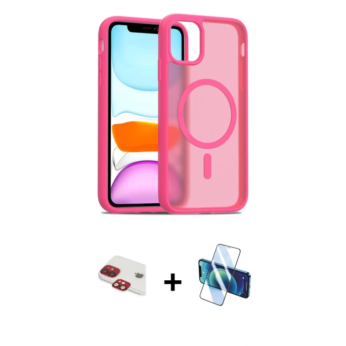 MARSİLYAN™- iPhone 11 Kılıf Siluet Minimal Prime - Siyah 3D Antistatik Cam Ekran Koruyucu + Pers Alüminyum Kamera Lens - KI