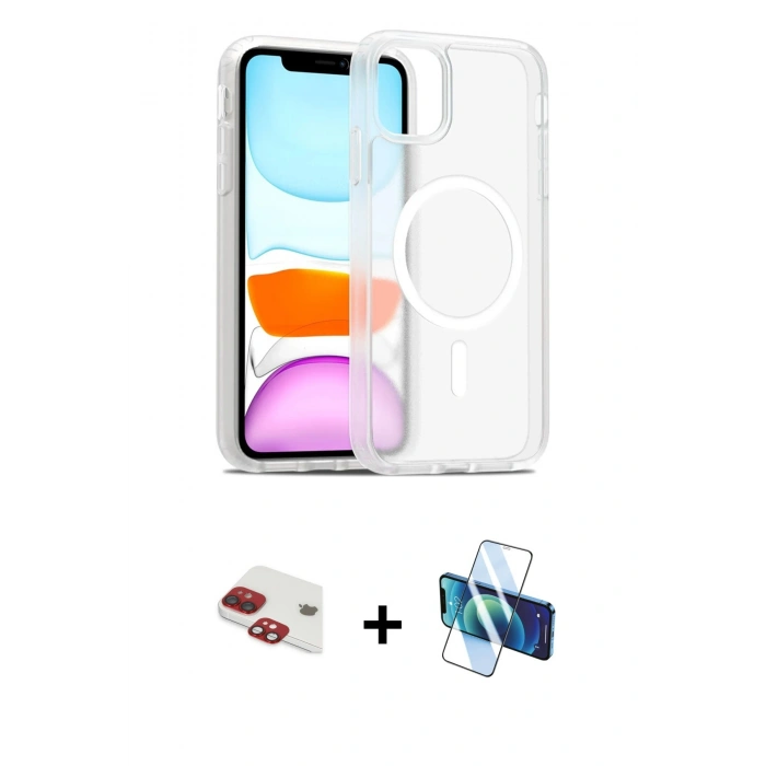 MARSİLYAN™- iPhone 11 Kılıf Siluet Minimal Prime - Siyah 3D Antistatik Cam Ekran Koruyucu + Pers Alüminyum Kamera Lens - KI