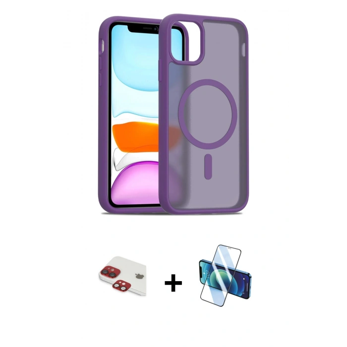 MARSİLYAN™- iPhone 11 Kılıf Siluet Minimal Prime - Siyah 3D Antistatik Cam Ekran Koruyucu + Pers Alüminyum Kamera Lens - KI