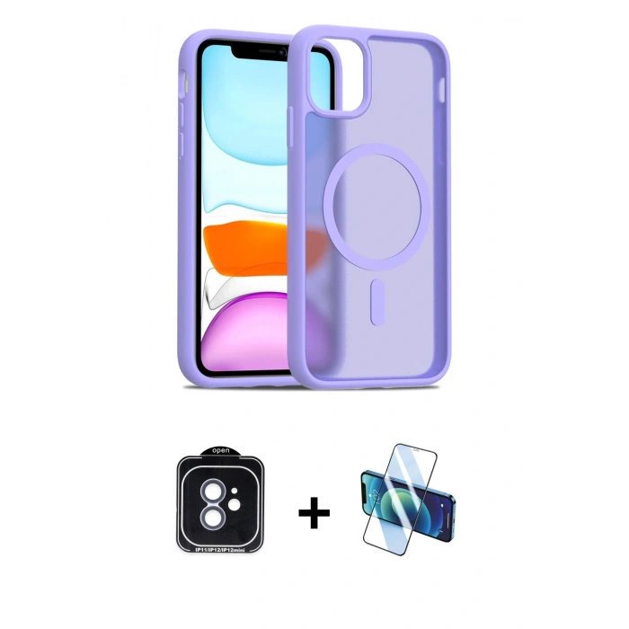 MARSİLYAN™- iPhone 11 Kılıf Siluet Minimal Prime - Siyah 3D Antistatik Cam Ekran Koruyucu + PVD Metal Kamera Lens - MI