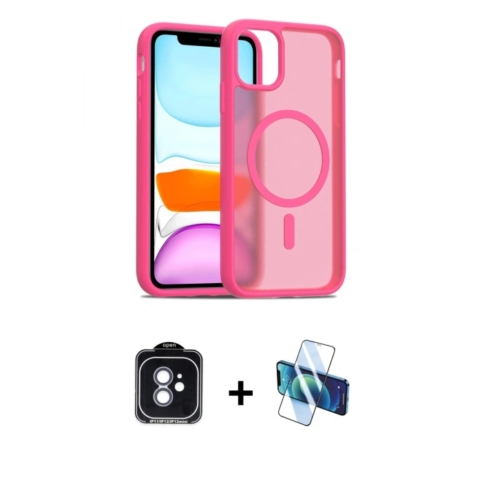 MARSİLYAN™- iPhone 11 Kılıf Siluet Minimal Prime - Siyah 3D Antistatik Cam Ekran Koruyucu + PVD Metal Kamera Lens - MI
