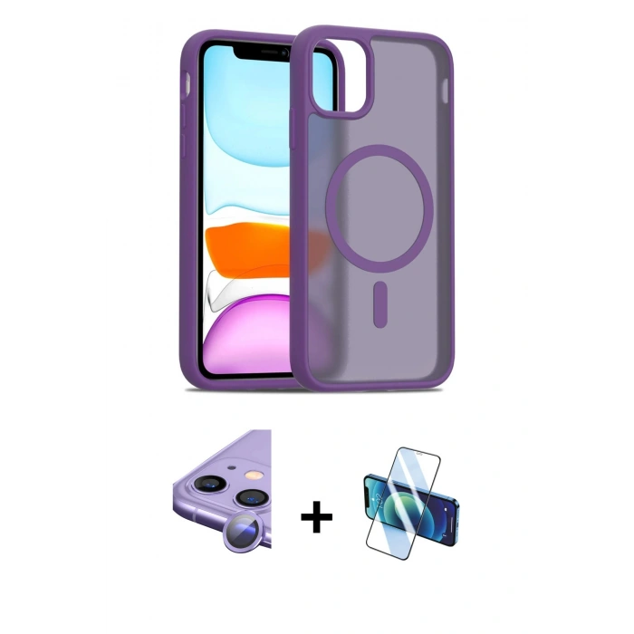 MARSİLYAN™- iPhone 11 Kılıf Siluet Minimal Prime - Siyah 3D Antistatik Cam Ekran Koruyucu + Raze Metal Kamera Lens - MR