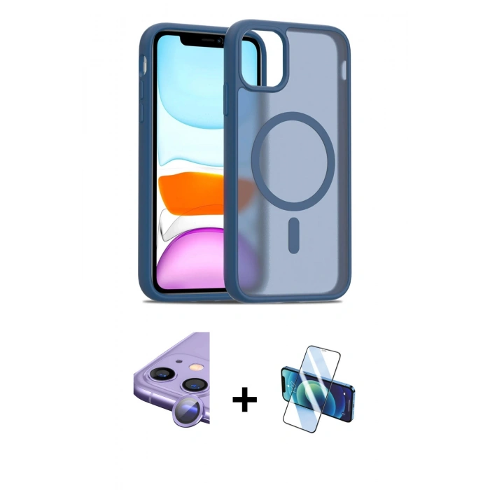 MARSİLYAN™- iPhone 11 Kılıf Siluet Minimal Prime - Siyah 3D Antistatik Cam Ekran Koruyucu + Raze Metal Kamera Lens - MR