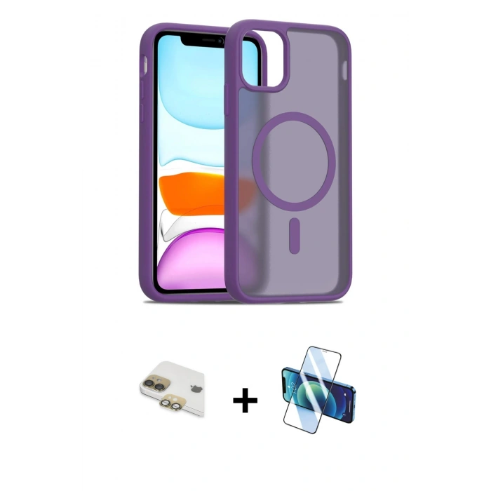 MARSİLYAN™- iPhone 11 Kılıf Siluet Minimal Prime - Siyah 3D Antistatik Cam Ekran Koruyucu + Pers Alüminyum Kamera Lens - GD