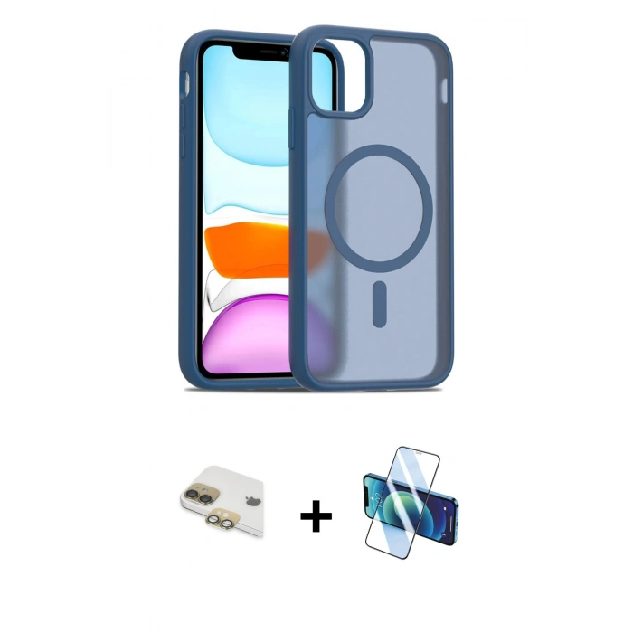 MARSİLYAN™- iPhone 11 Kılıf Siluet Minimal Prime - Siyah 3D Antistatik Cam Ekran Koruyucu + Pers Alüminyum Kamera Lens - GD
