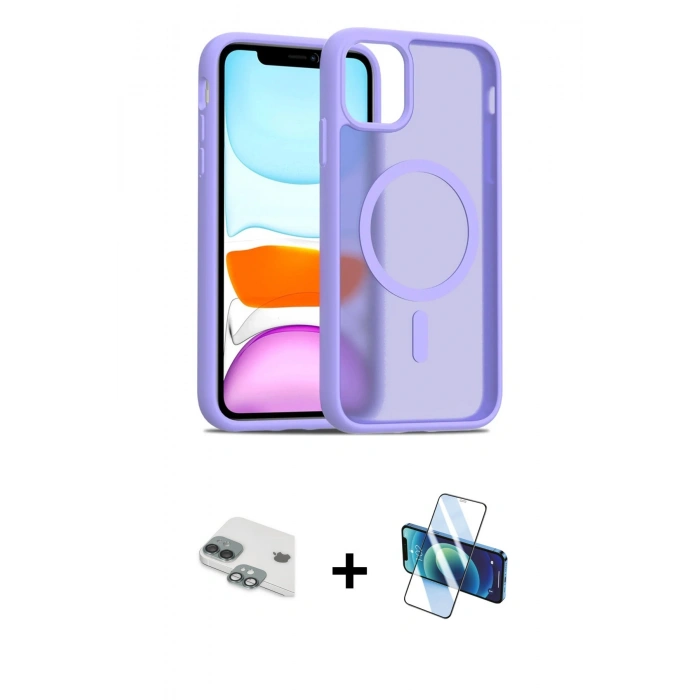 MARSİLYAN™- iPhone 11 Kılıf Siluet Minimal Prime - Siyah 3D Antistatik Cam Ekran Koruyucu + Pers Alüminyum Kamera Lens - YL