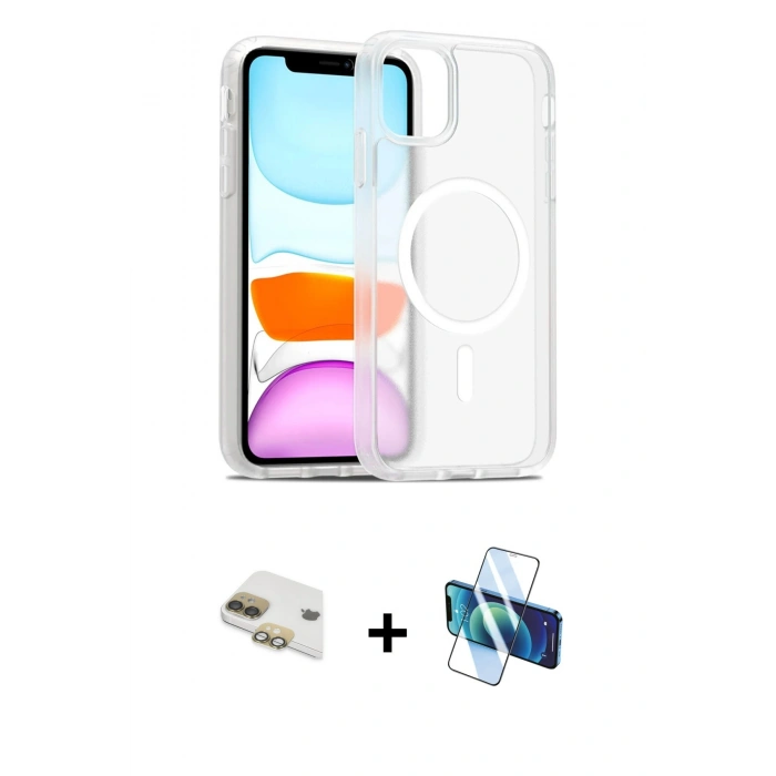 MARSİLYAN™- iPhone 11 Kılıf Siluet Minimal Prime - Siyah 3D Antistatik Cam Ekran Koruyucu + Pers Alüminyum Kamera Lens - GD