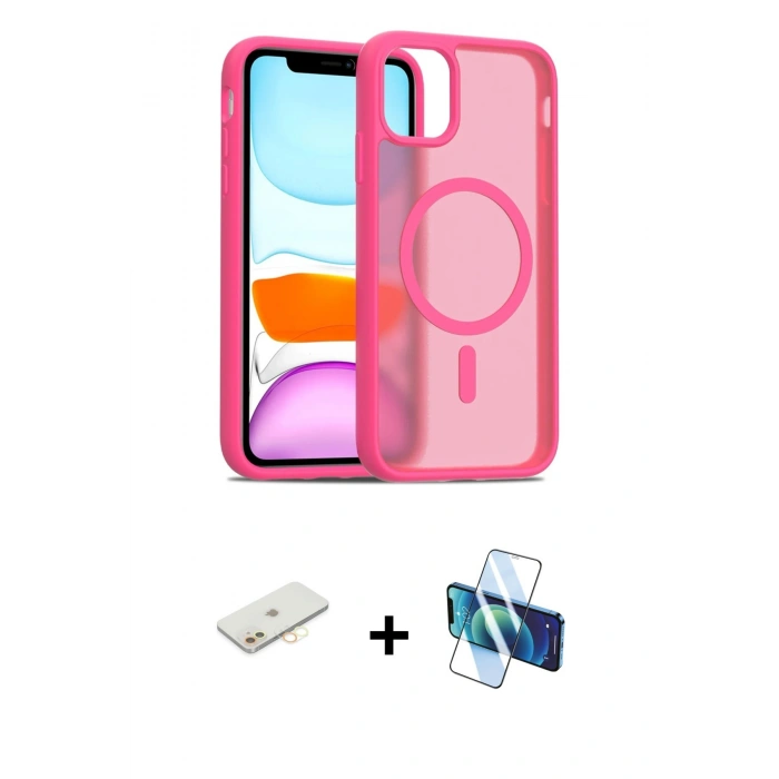 MARSİLYAN™- iPhone 11 Kılıf Siluet Minimal Prime - Siyah 3D Antistatik Cam Ekran Koruyucu + Renkli Kamera Lens Koruma Cam - SI