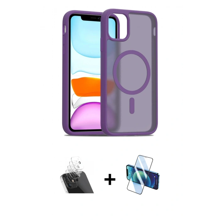 MARSİLYAN™- iPhone 11 Kılıf Siluet Minimal Prime - Siyah 3D Antistatik Cam Ekran Koruyucu + Kamera Lens Koruma Cam - SF